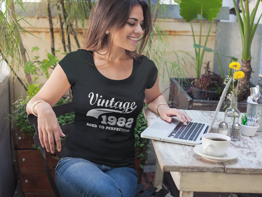 Vintage Aged to Perfection 1982, Black, Women's Short Sleeve Round Neck T-shirt, gift t-shirt 00345