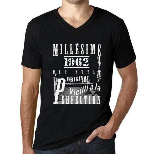 Men's Graphic T-Shirt V Neck Vintage Aged to Perfection 1962 – Millésime Vieilli à la Perfection 1962 – 62nd Birthday Anniversary 62 Year Old Gift 1962 Vintage Eco-Friendly Short Sleeve Novelty Tee