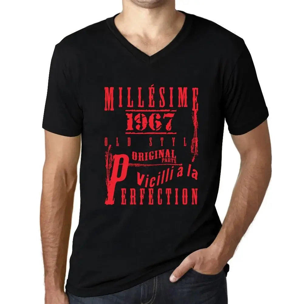 Men's Graphic T-Shirt V Neck Vintage Aged to Perfection 1967 – Millésime Vieilli à la Perfection 1967 – 57th Birthday Anniversary 57 Year Old Gift 1967 Vintage Eco-Friendly Short Sleeve Novelty Tee