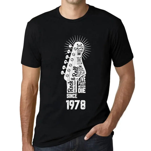 Men's Graphic T-Shirt Live Fast, Never Die Guitar and Rock & Roll Since 1978 46th Birthday Anniversary 46 Year Old Gift 1978 Vintage Eco-Friendly Short Sleeve Novelty Tee