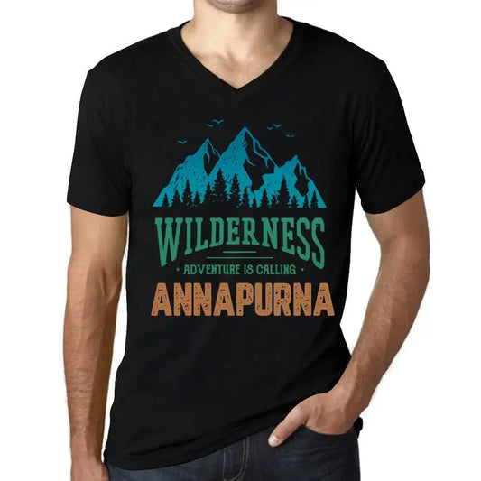 Men's Graphic T-Shirt V Neck Wilderness, Adventure Is Calling Annapurna Eco-Friendly Limited Edition Short Sleeve Tee-Shirt Vintage Birthday Gift Novelty
