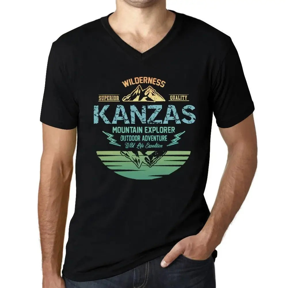 Men's Graphic T-Shirt V Neck Outdoor Adventure, Wilderness, Mountain Explorer Kanzas Eco-Friendly Limited Edition Short Sleeve Tee-Shirt Vintage Birthday Gift Novelty