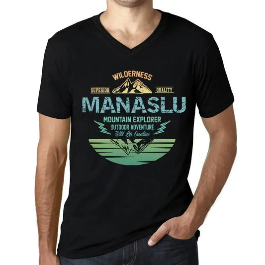 Men's Graphic T-Shirt V Neck Outdoor Adventure, Wilderness, Mountain Explorer Manaslu Eco-Friendly Limited Edition Short Sleeve Tee-Shirt Vintage Birthday Gift Novelty