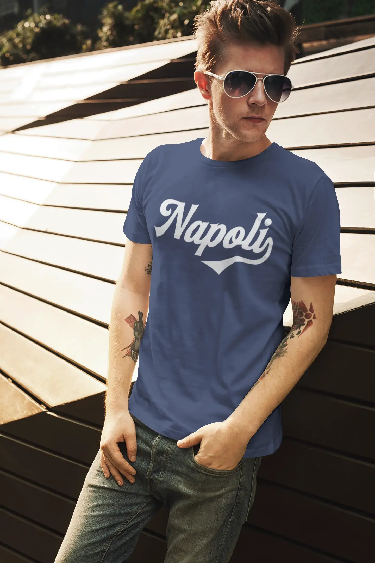 ULTRABASIC - Graphic Printed Men's Napoli T-Shirt Denim