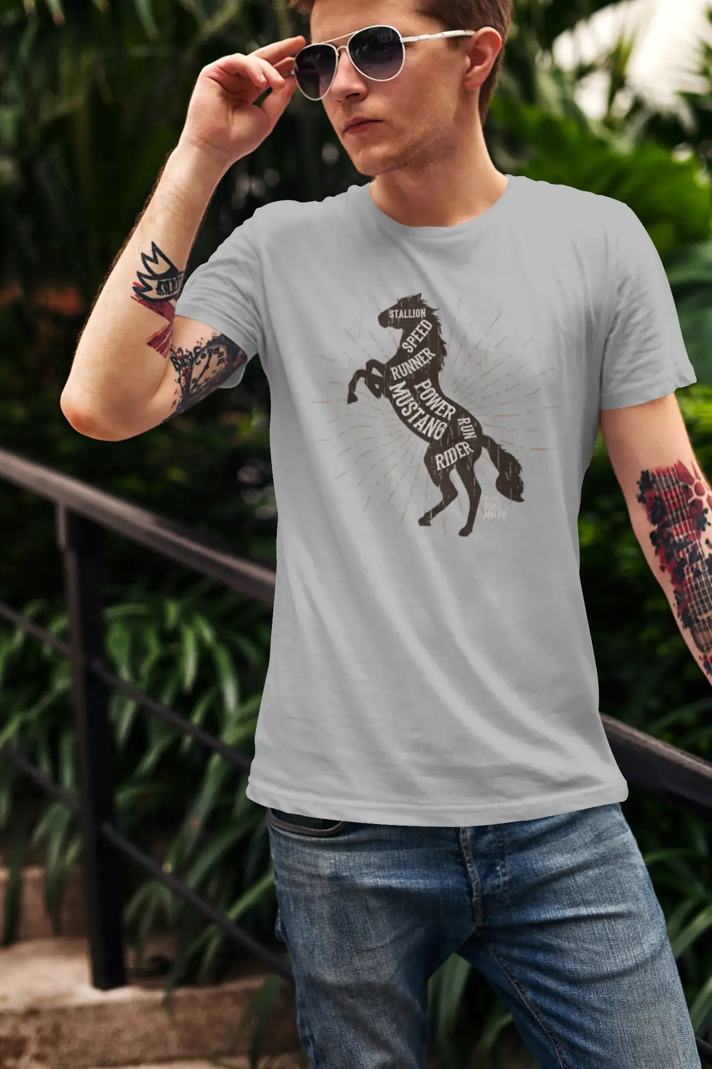 ULTRABASIC Men's Graphic T-Shirt Horse Mustang - Funny Rider Shirt for Men