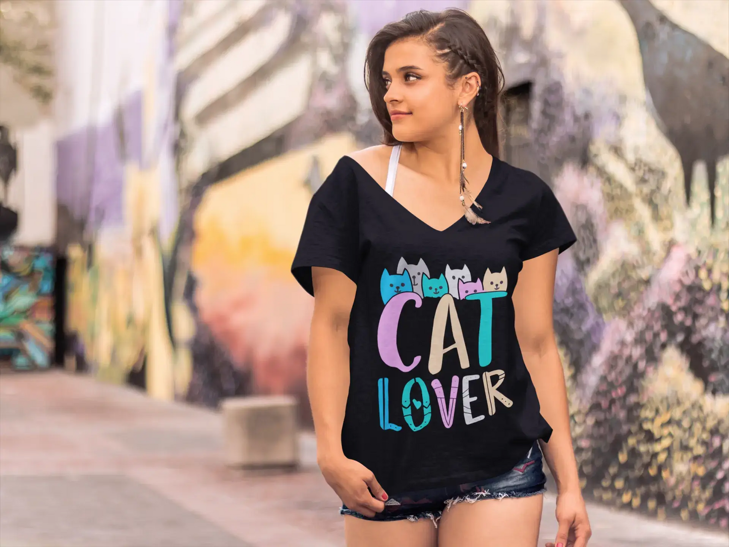 ULTRABASIC Women's T-Shirt Cat Lover - Casual Cute Graphic Tee Shirt