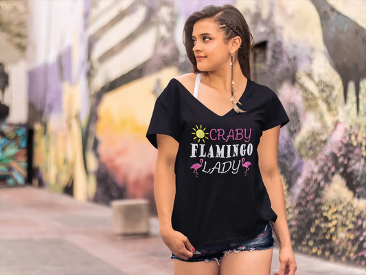 ULTRABASIC Women's V Neck T-Shirt Crazy Flamingo Lady Funny Tee Shirt