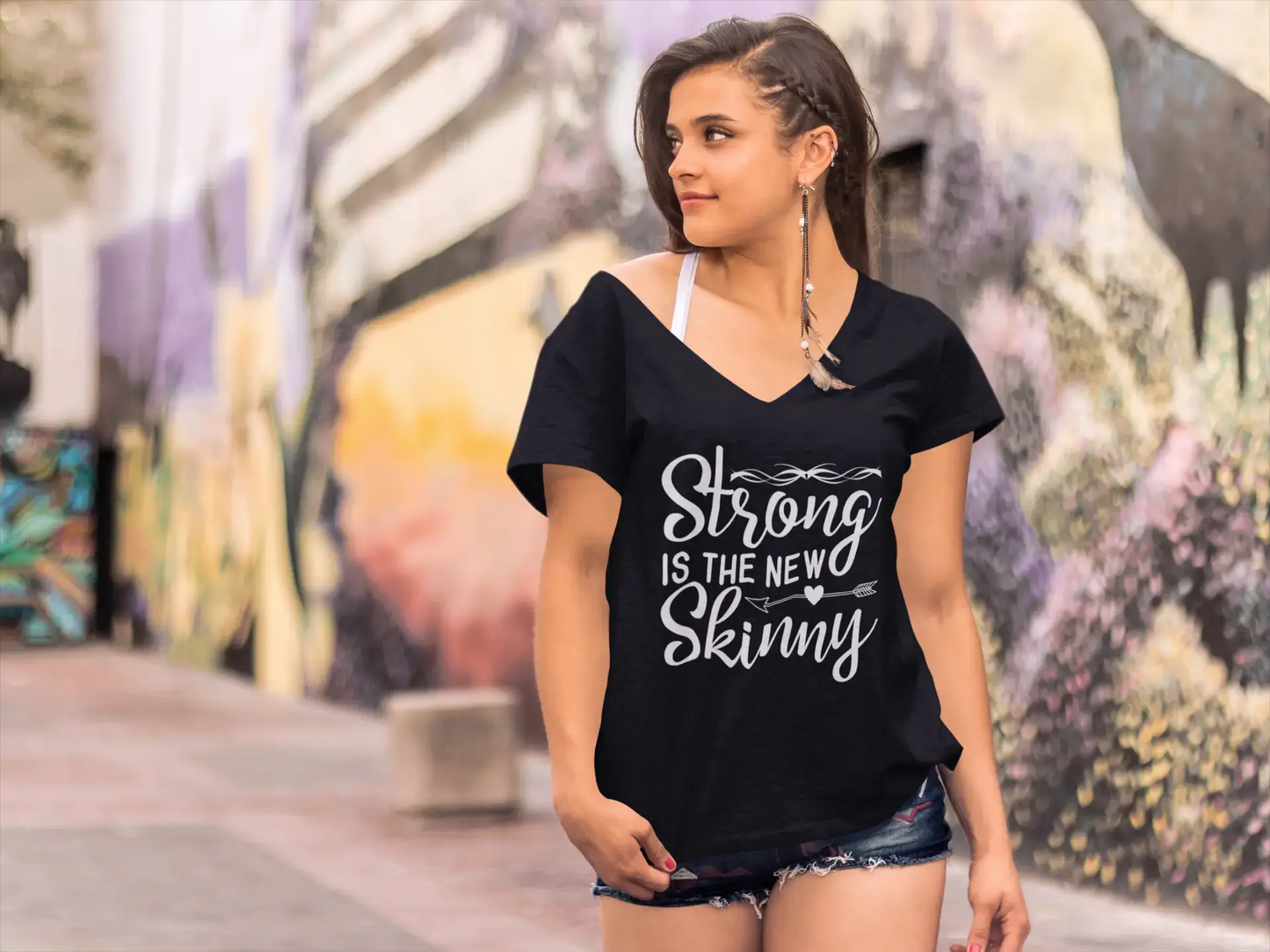 ULTRABASIC Women's T-Shirt Strong Is the New Skinny - Short Sleeve Tee Shirt Tops