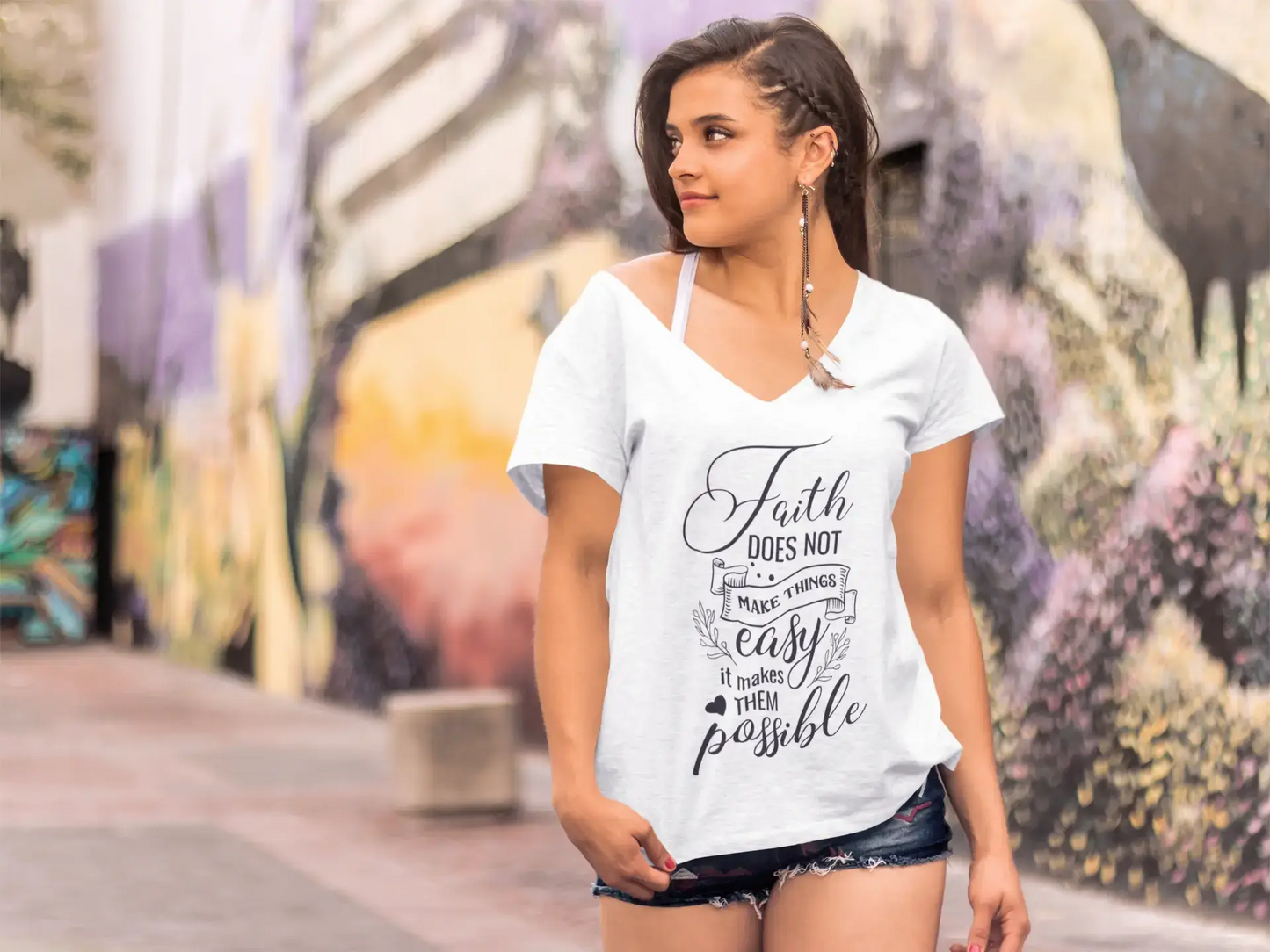 ULTRABASIC Women's T-Shirt Faith Does Not Make Things Easy - Short Sleeve Tee Shirt Tops
