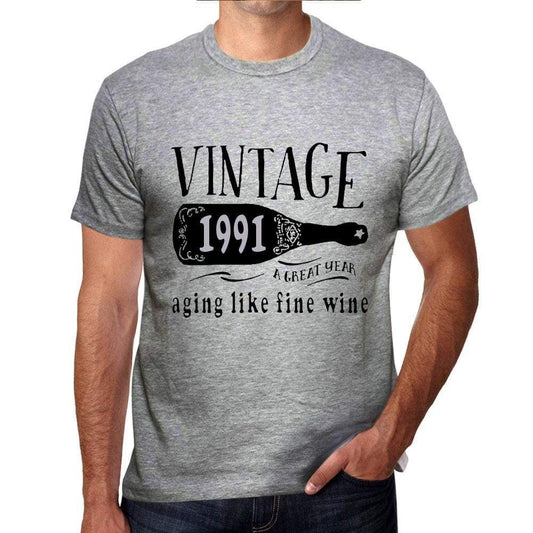 1991 Aging Like A Fine Wine Mens T-Shirt Grey Birthday Gift 00459 - Grey / S - Casual