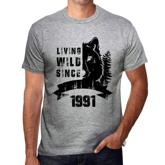 1991 Living Wild Since 1991 Mens T-Shirt Grey Birthday Gift 00500 - Grey / Small - Casual