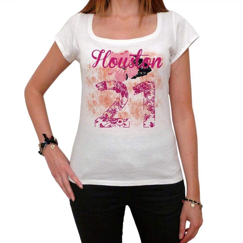 21 Houston Womens Short Sleeve Round Neck T-Shirt 00008 - White / Xs - Casual