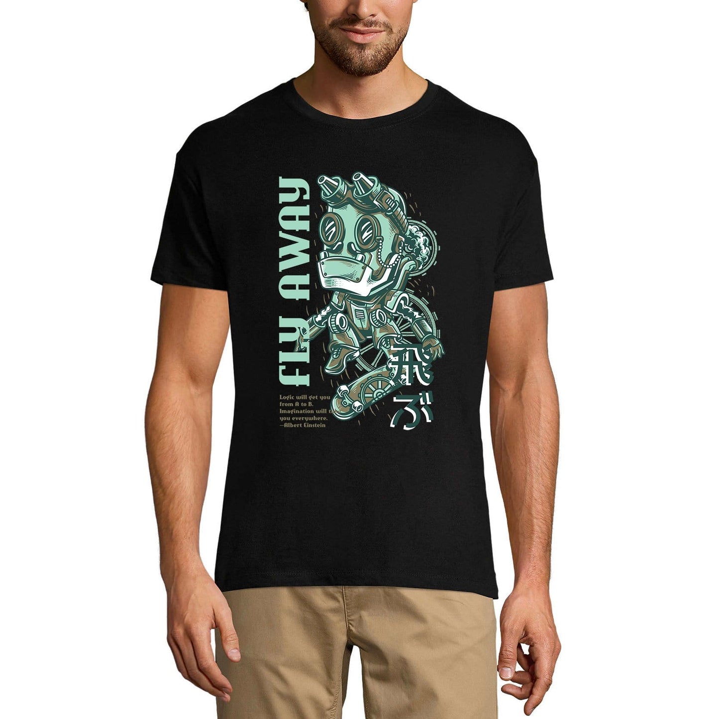 ULTRABASIC Men's Novelty T-Shirt Fly Away - Funny Robot Tee Shirt