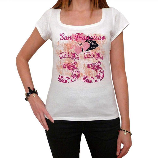 33 White Francisco City With Number Womens Short Sleeve Round White T-Shirt 00008 - Casual