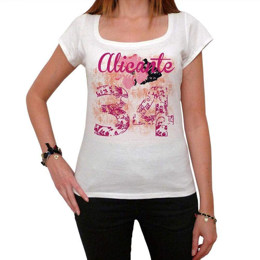 34 Alicante City With Number Womens Short Sleeve Round White T-Shirt 00008 - Casual