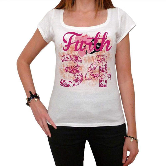 34 Furth City With Number Womens Short Sleeve Round White T-Shirt 00008 - Casual