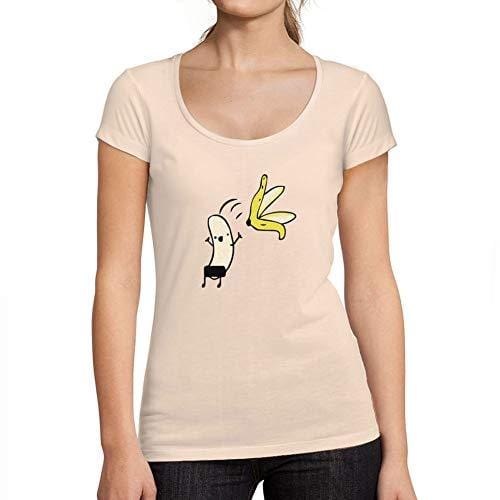 Ultrabasic - Tee-Shirt Femme col Rond Décolleté Peeled Banana Funny Rose Crémeux