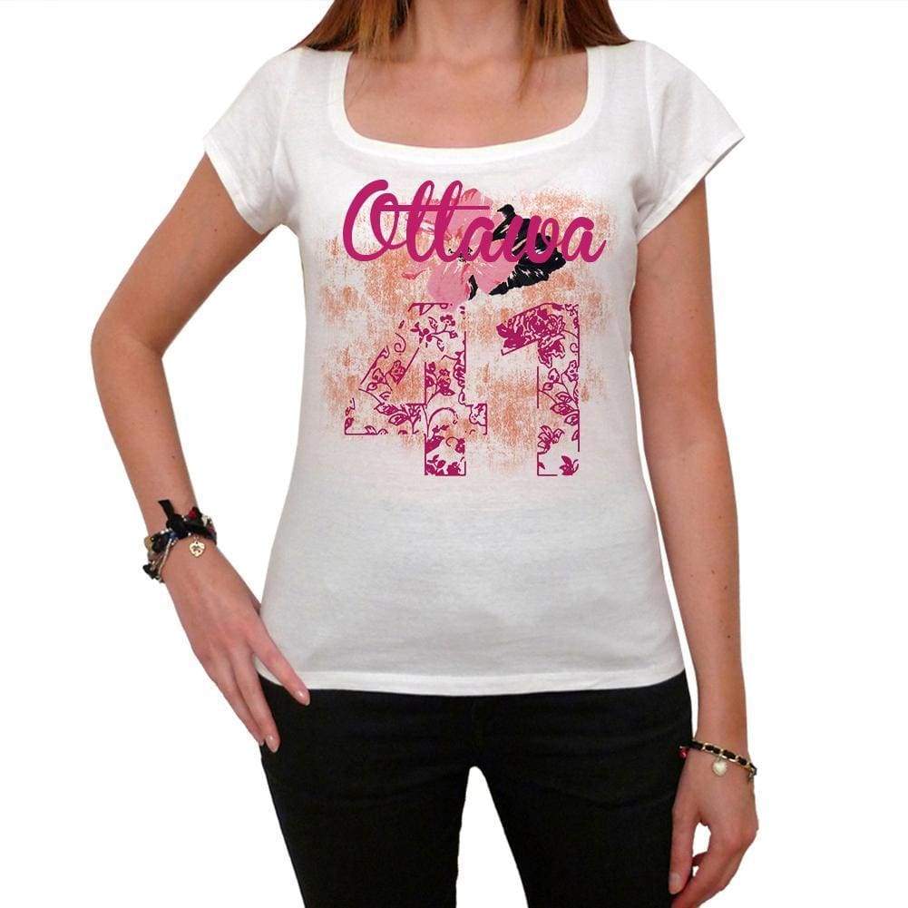 41 Ottawa City With Number Womens Short Sleeve Round White T-Shirt 00008 - White / Xs - Casual