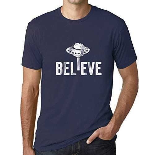 Ultrabasic - Homme Graphique Believe OVNI Extraterrestre T-Shirt Impression de Lettre Occasionnelle Drôle French Marine