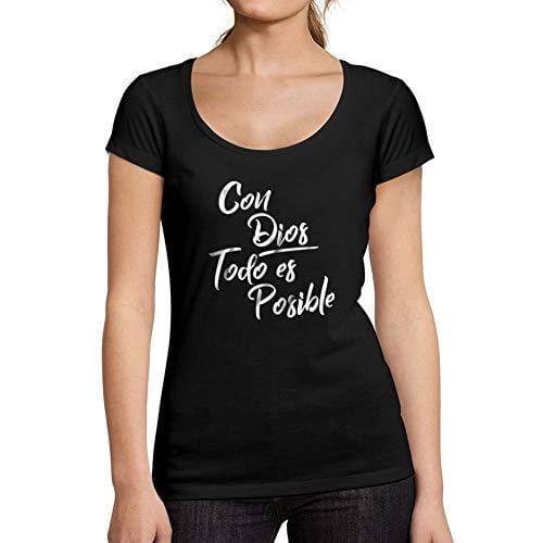 Ultrabasic - Tee-Shirt Femme col Rond Décolleté Con Dios Todo ES Posible