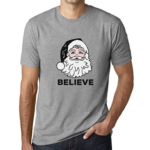 Ultrabasic - Homme T-Shirt Graphique Believe in Santa Claus Imprimé Lettres Noël Cadeau Gris Chiné