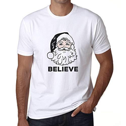 Ultrabasic - Homme T-Shirt Graphique Believe in Santa Claus Imprimé Lettres Noël Cadeau Blanco