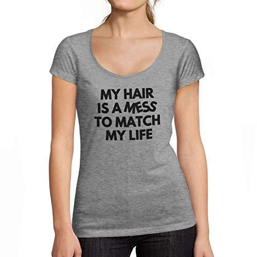 Ultrabasic - Tee-Shirt Femme col Rond Décolleté My Hair is a MessGris Chiné