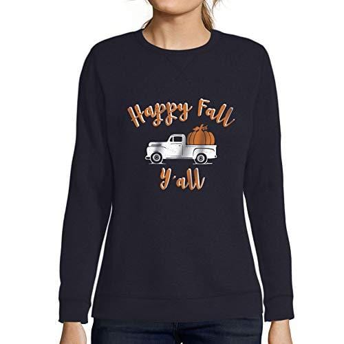 Ultrabasic - Femme Imprimé Graphique Sweat-Shirt Happy Fall Y'all Pumpkin Truck French Marine