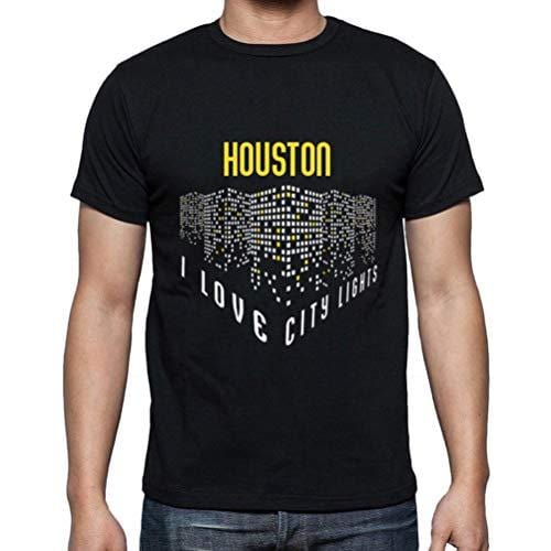 Ultrabasic - Homme T-Shirt Graphique J'aime Houston Lumières Noir Profond