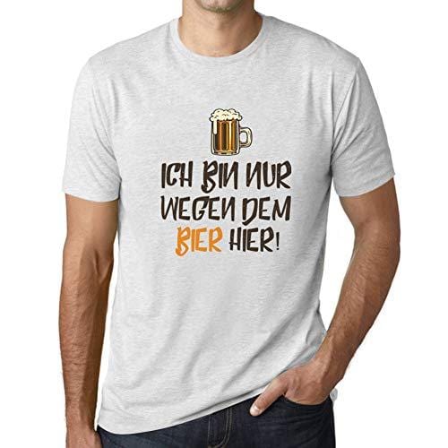 Ultrabasic - Homme T-Shirt Graphique Ich Bin Nur Wegen dem Bier Hier Blanc Chiné