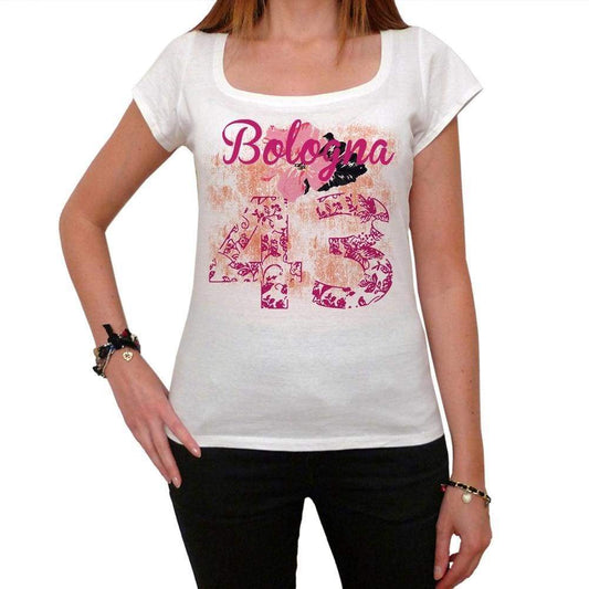 43 Bologna City With Number Womens Short Sleeve Round White T-Shirt 00008 - White / Xs - Casual