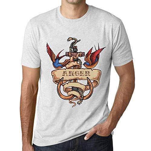 Ultrabasic - Homme T-Shirt Graphique Anchor Tattoo Anger Blanc Chiné