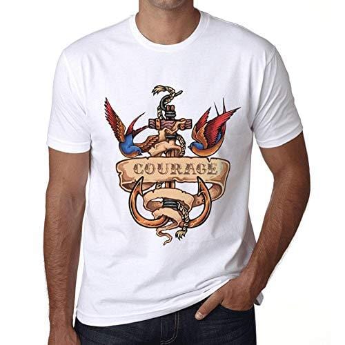 Ultrabasic - Homme T-Shirt Graphique Anchor Tattoo Courage Blanc