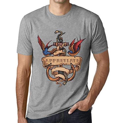 Ultrabasic - Homme T-Shirt Graphique Anchor Tattoo APPRETIATE Gris Chiné