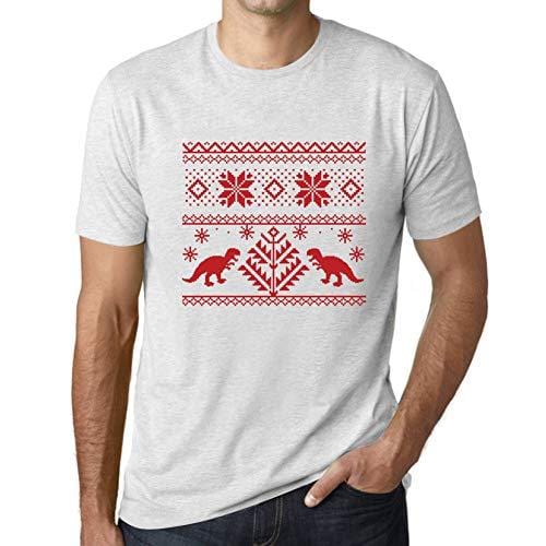 Ultrabasic - Homme T-Shirt Graphique Dinosaure Drôle Imprimé Lettres Noël Cadeau Blanc Chiné