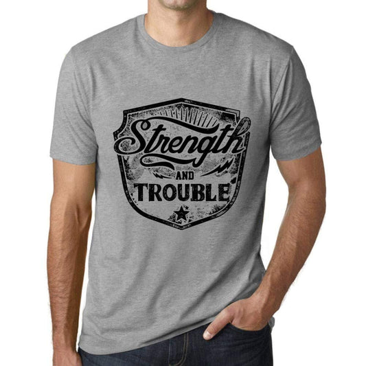 Homme T-Shirt Graphique Imprimé Vintage Tee Strength and Trouble Gris Chiné