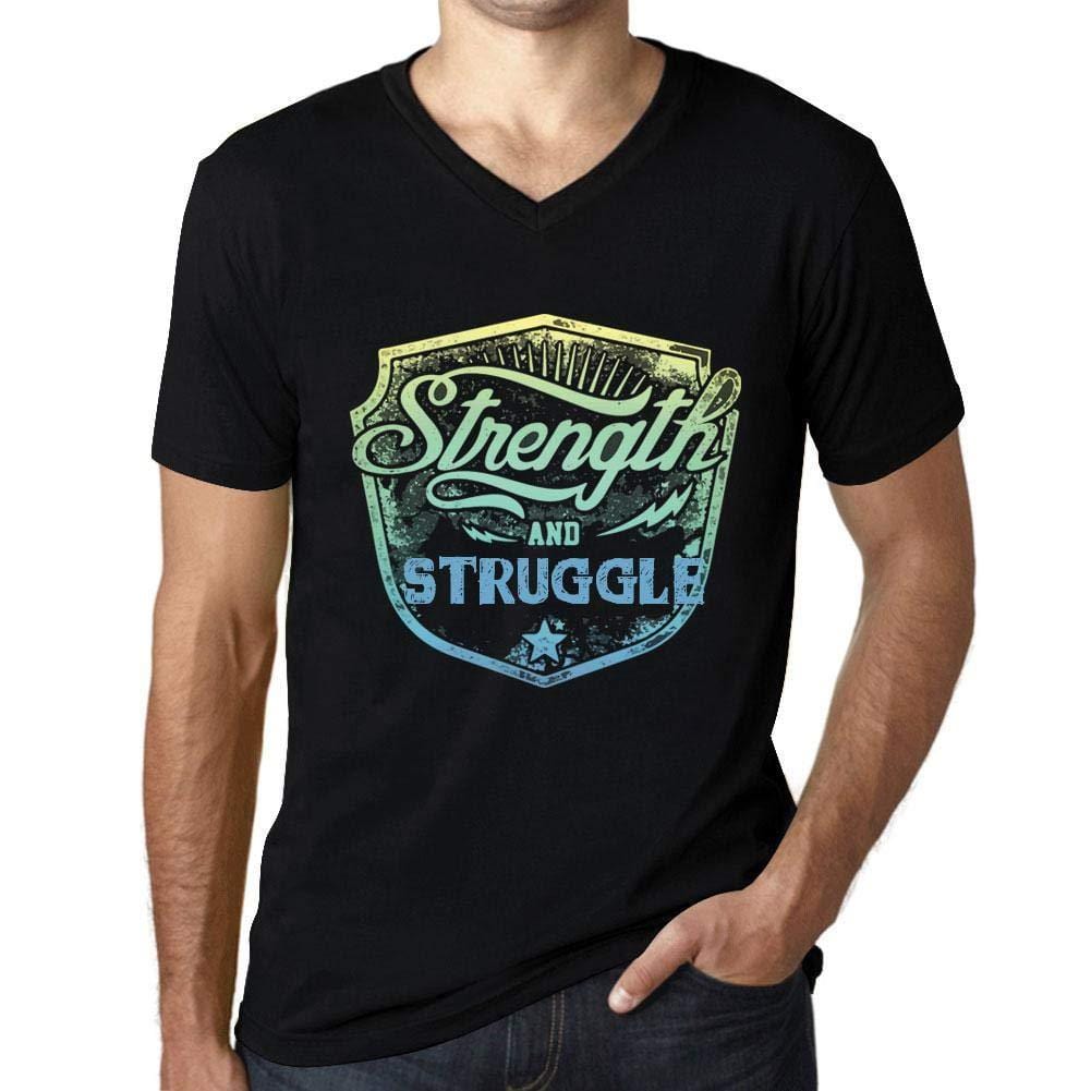 Homme T Shirt Graphique Imprimé Vintage Col V Tee Strength and Struggle Noir Profond
