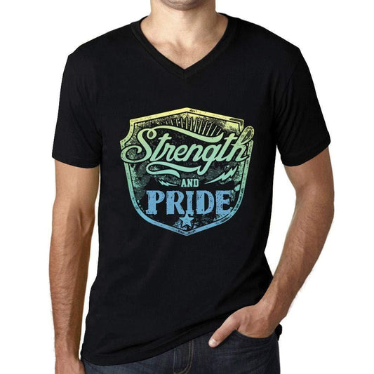 Homme T Shirt Graphique Imprimé Vintage Col V Tee Strength and Pride Noir Profond