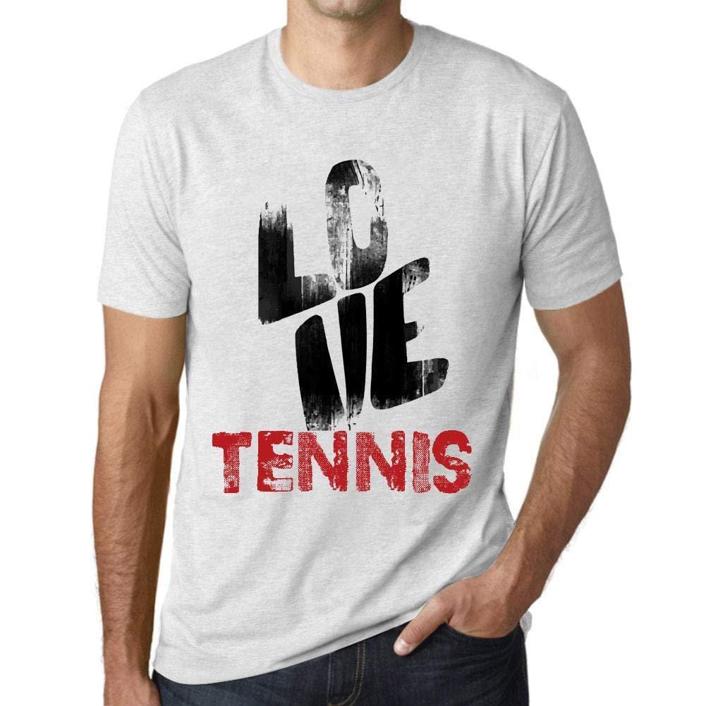 Ultrabasic - Homme T-Shirt Graphique Love Tennis Blanc Chiné