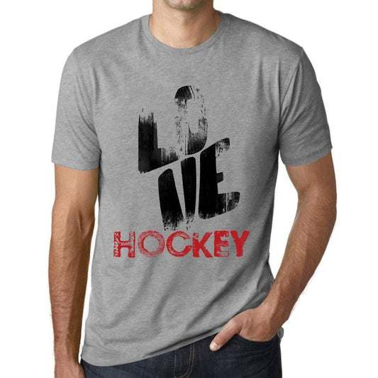 Ultrabasic - Homme T-Shirt Graphique Love Hockey Gris Chiné