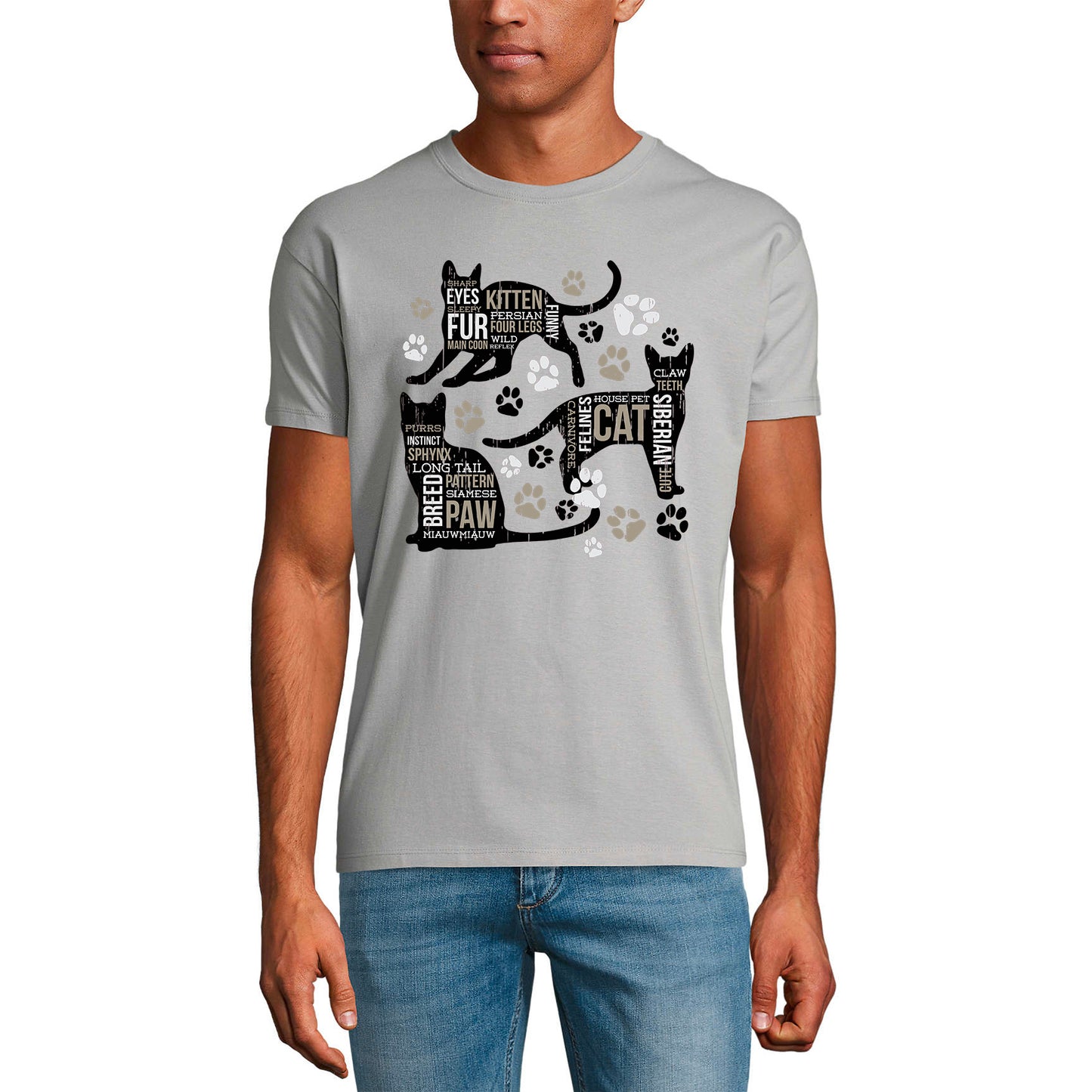 ULTRABASIC Men's Graphic T-Shirt 3 Cats Paw - Funny Kitten Shirt for Men