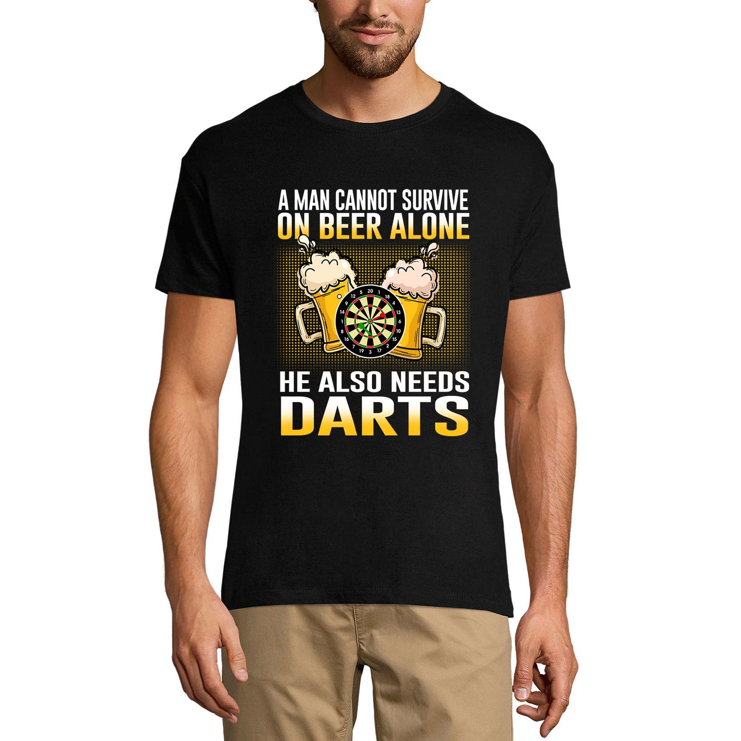 ULTRABASIC Men's T-Shirt Man Cannot Survive On Beer Alone He Also Needs Darts - Beer Lover Tee Shirt