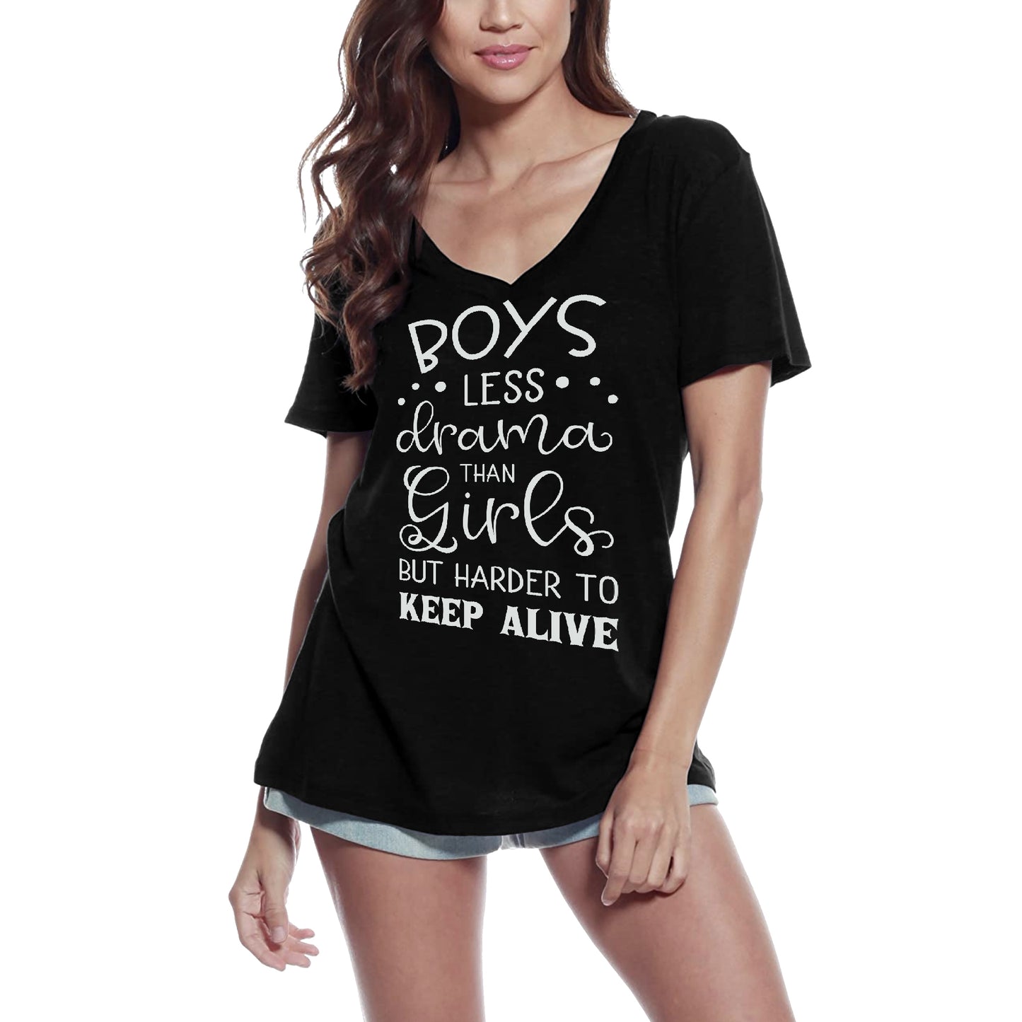 ULTRABASIC Women's T-Shirt Boys Less Drama than Girls - Short Sleeve Tee Shirt Tops