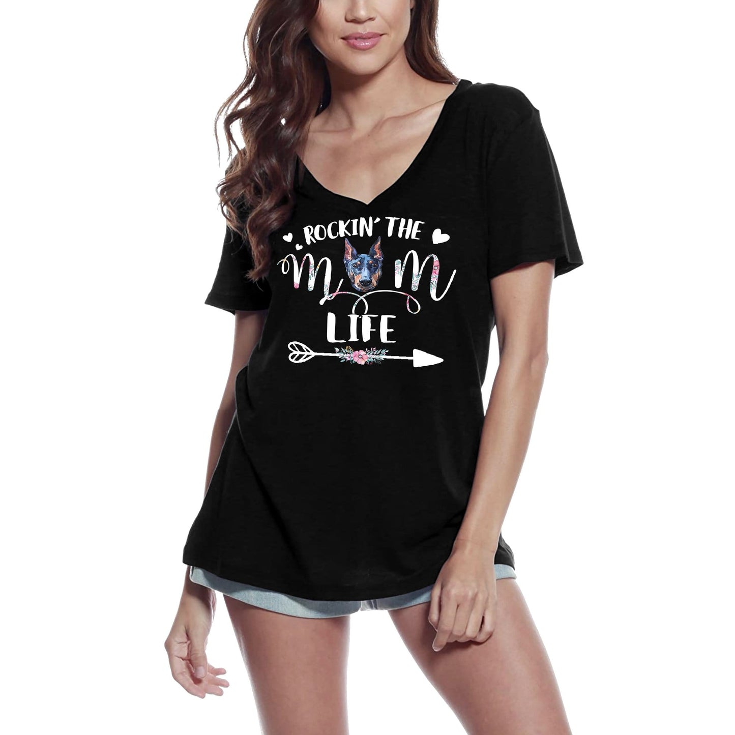 ULTRABASIC Women's T-Shirt Rockin' the Doberman Mom Life - Dog Lover Tee Shirt