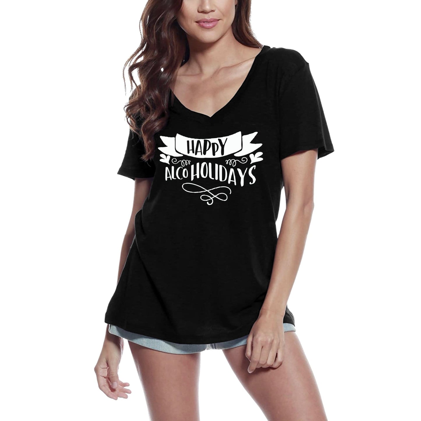 ULTRABASIC Women's T-Shirt Happy Alcoholidays - Funny Humor Short Sleeve Tee Shirt Tops