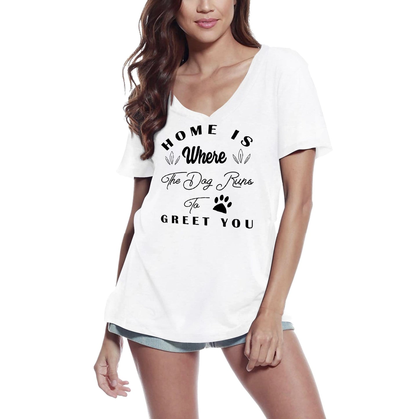 ULTRABASIC Women's T-Shirt Home Is Where the Dog Runs to Greet You - Short Sleeve Tee Shirt Tops