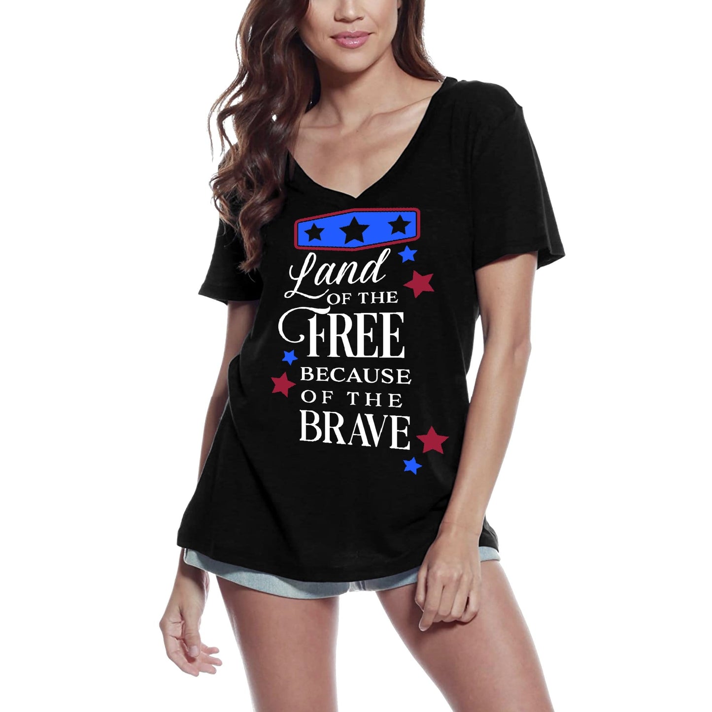 ULTRABASIC Women's T-Shirt Land Of the Free Because Of the Brave - Short Sleeve Tee Shirt Tops