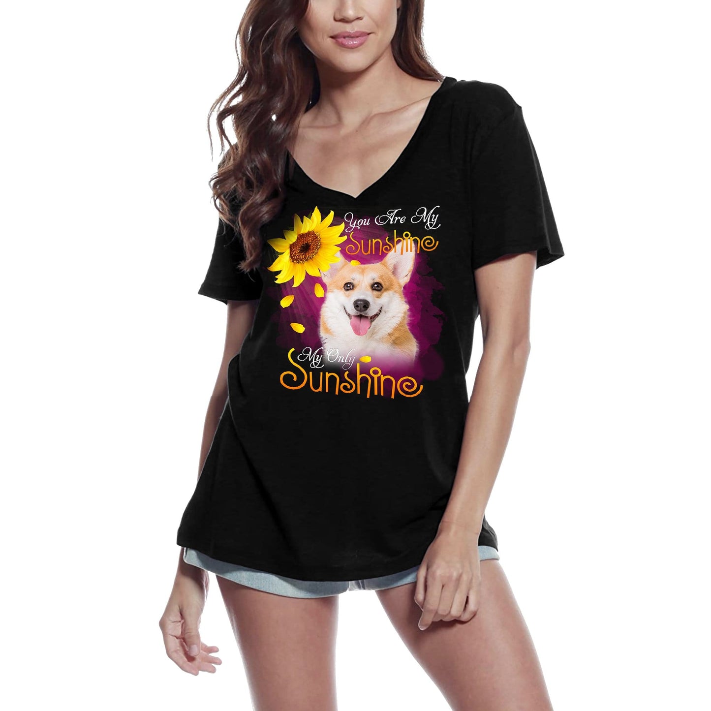 ULTRABASIC Women's V-Neck T-Shirt My Only Sunshine - Pomeranian - Vintage Shirt