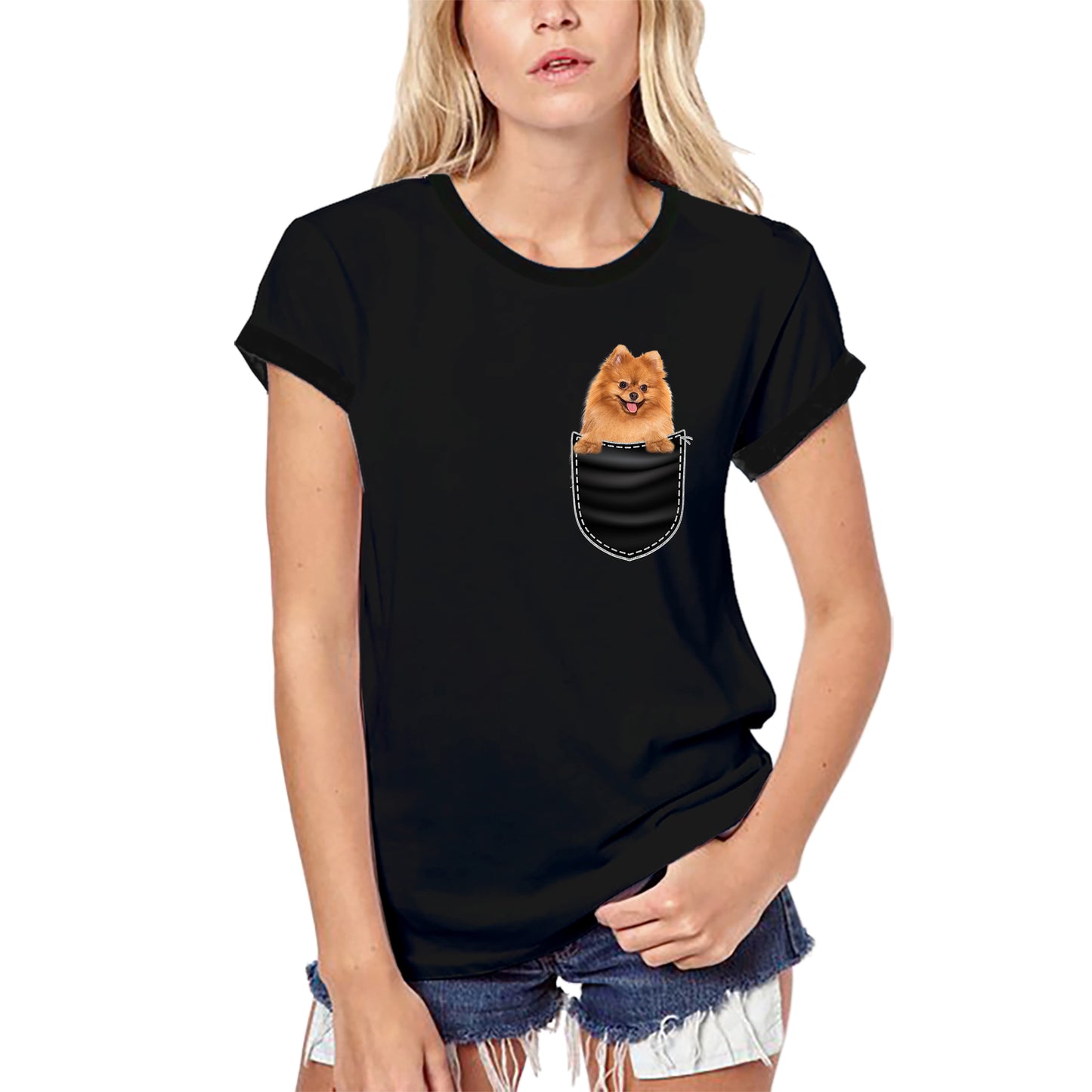 ULTRABASIC Graphic Women's T-Shirt Pomeranian - Cute Dog In Your Pocket