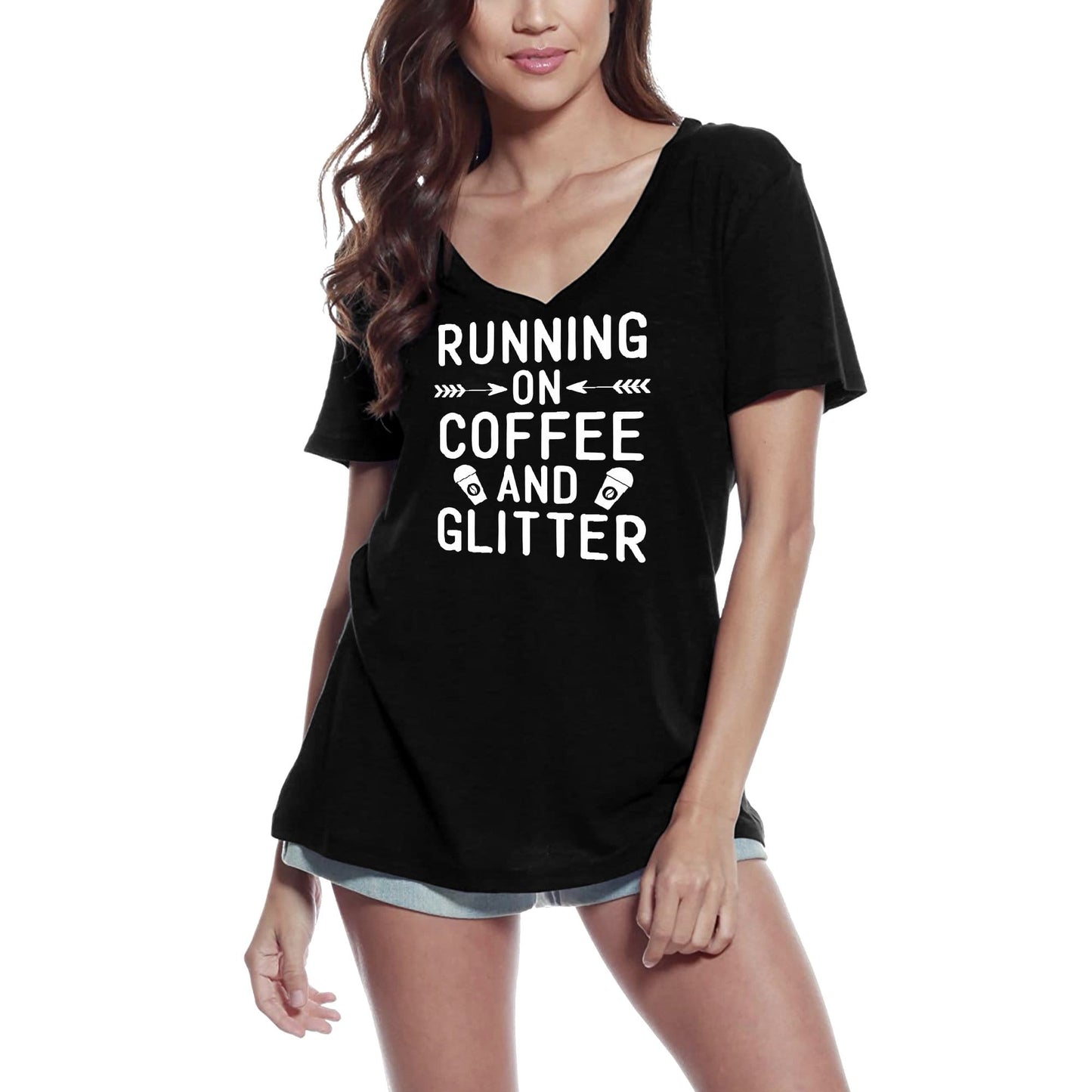 ULTRABASIC Women's T-Shirt Running on Coffee and Glitter - Short Sleeve Tee Shirt Tops